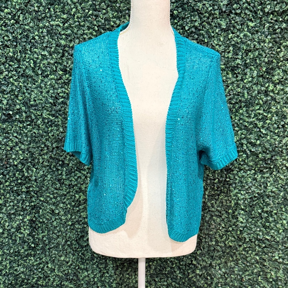NWT size XL Women's Blue / Teal sequien Open-Front Sweater